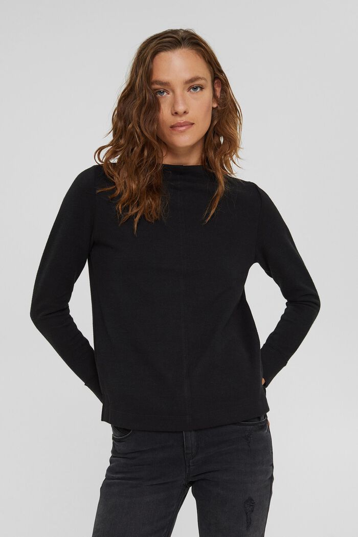 Sweatshirt med høj krave. økologisk bomuldsblanding, BLACK, detail image number 0