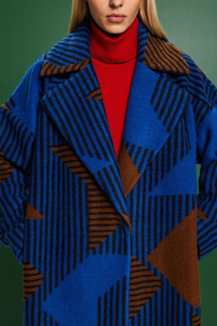 Frakke i uldmiks med print, BRIGHT BLUE, detail image number 2