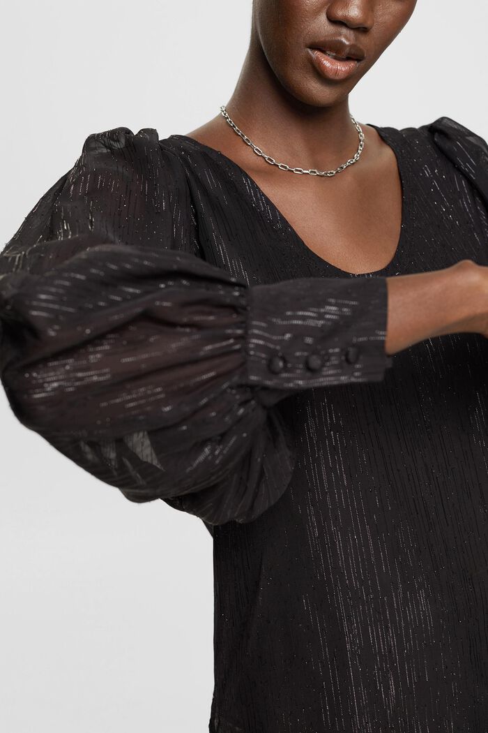 Lamé-bluse med ballonærmer, BLACK, detail image number 2