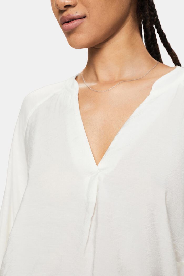 Langærmet bluse med V-hals, OFF WHITE, detail image number 2