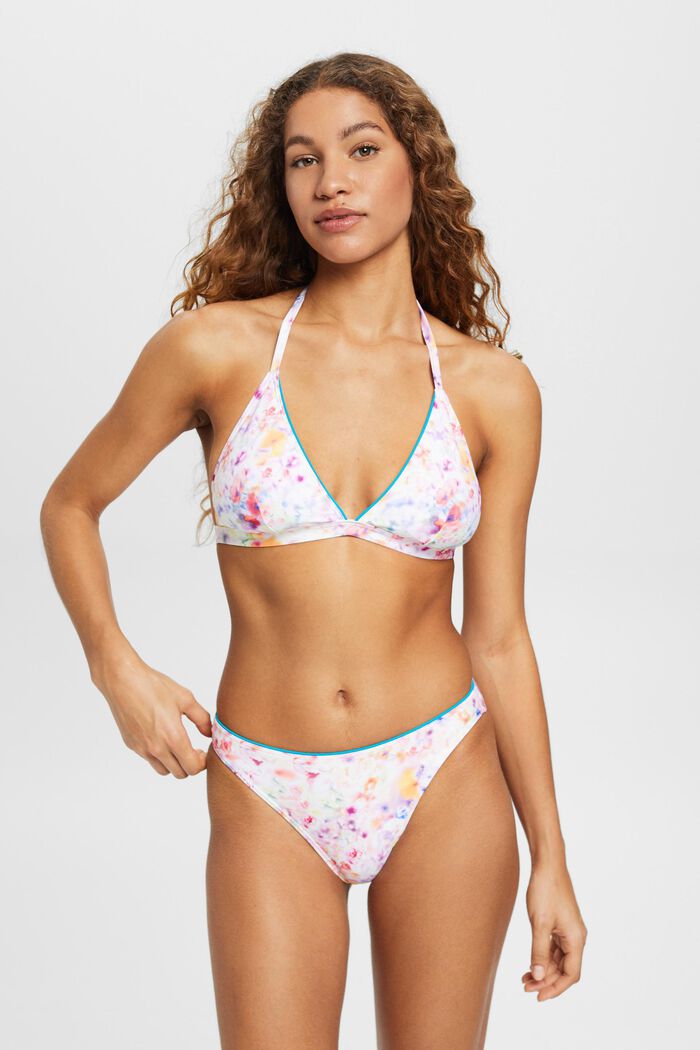 Polstret halterneck-bikinitop med blomsterprint, TEAL BLUE, detail image number 0