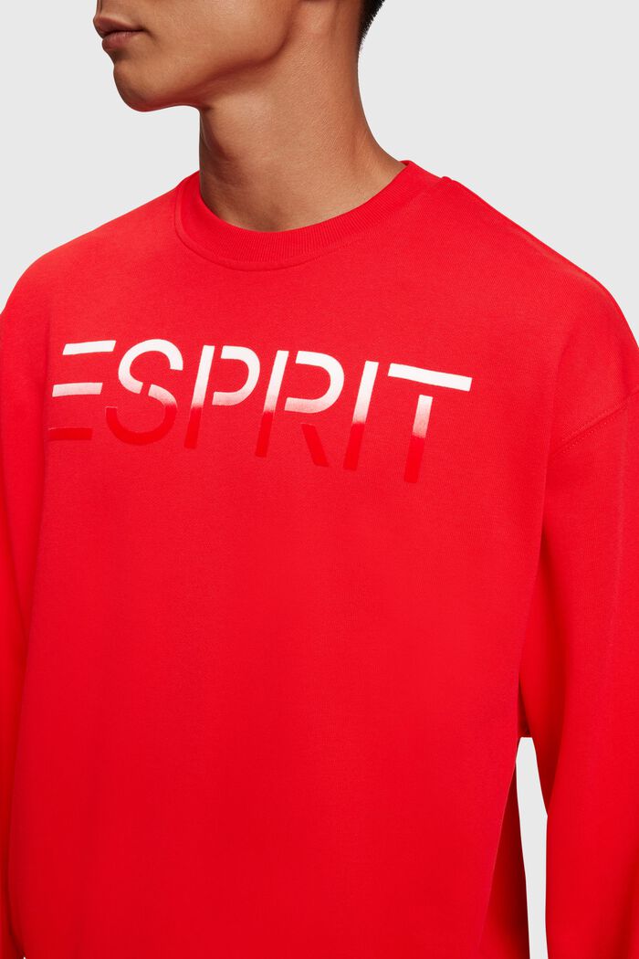 Sweatshirt med påsat logo som flockprint, RED, detail image number 1