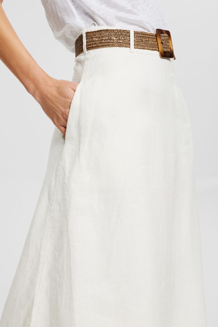 Maxi-nederdel med bælte, af 100% hør, WHITE, detail image number 2