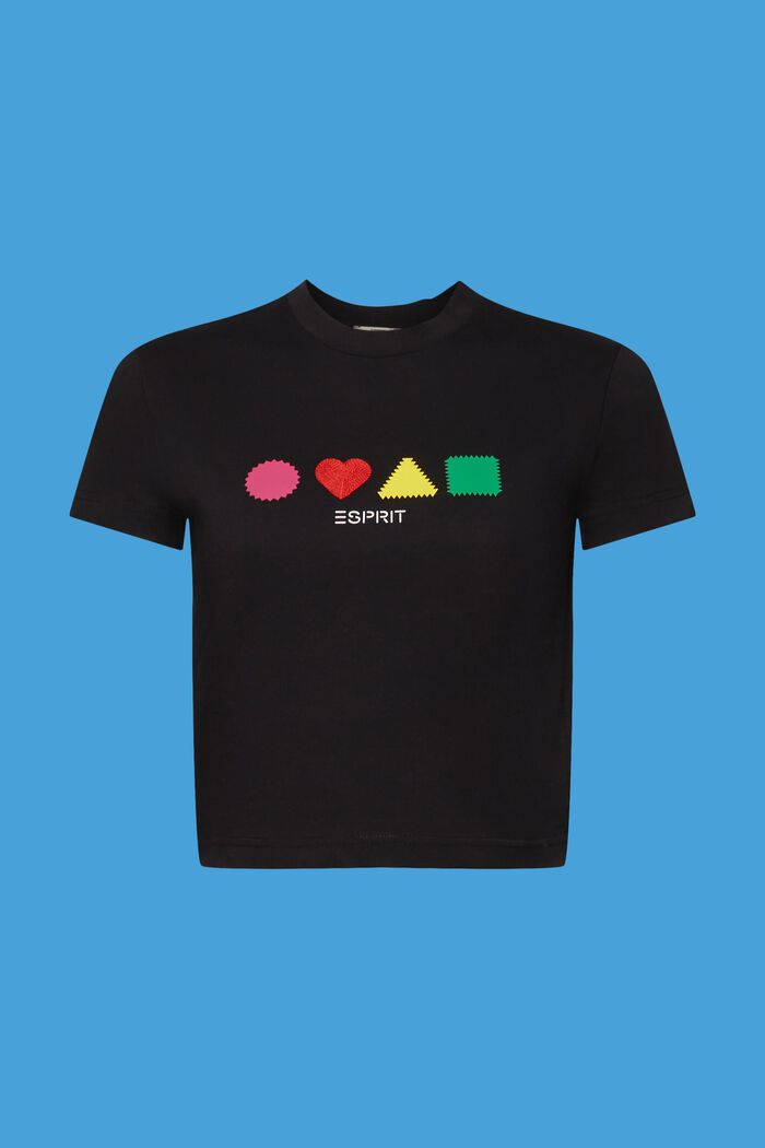 T-shirt i økologisk bomuld med geometrisk print, BLACK, detail image number 6