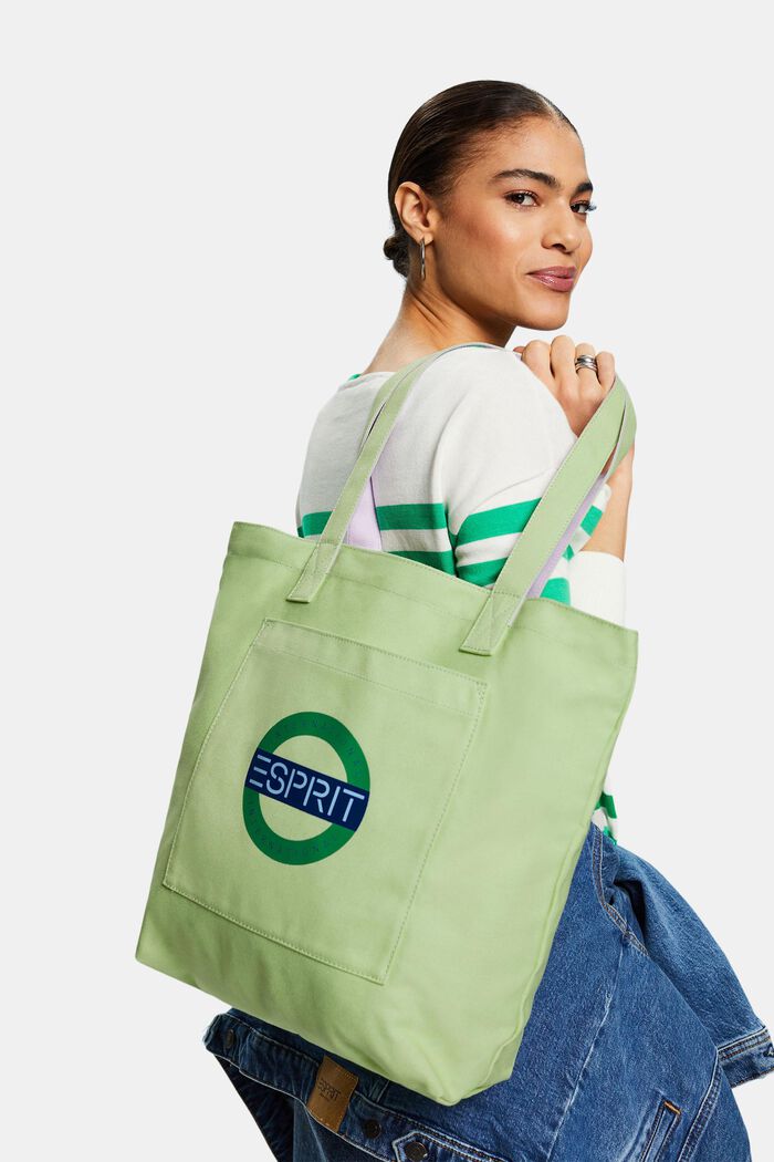 Shoppingtaske i canvas med logo, LIGHT GREEN, detail image number 4