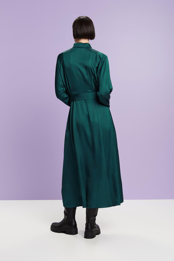Satin kjole med bælte, EMERALD GREEN, detail image number 4