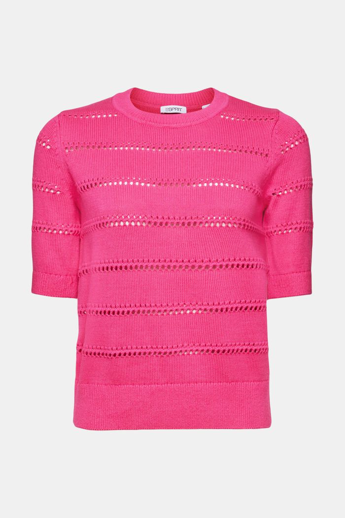 Kortærmet pointelle-sweater, PINK FUCHSIA, detail image number 5