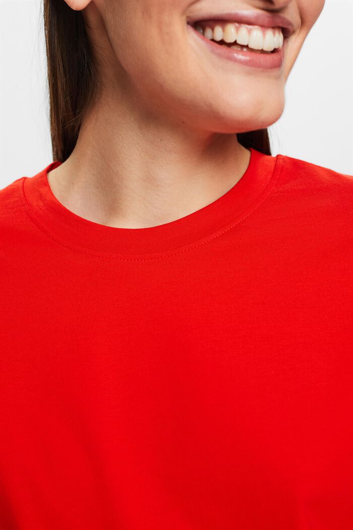 T-shirt i pimabomuld med rund hals, RED, detail image number 2