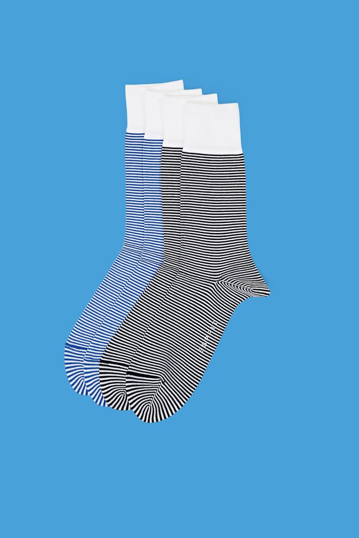 Pakke med 2 par stribede sokker, økologisk bomuld, BLUE/BLACK, detail image number 0