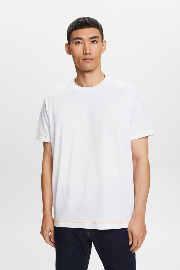 Jersey-T-shirt med rund hals, 100 % bomuld, WHITE, detail image number 0