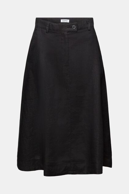 Midi-nederdel med A-facon i hørblanding