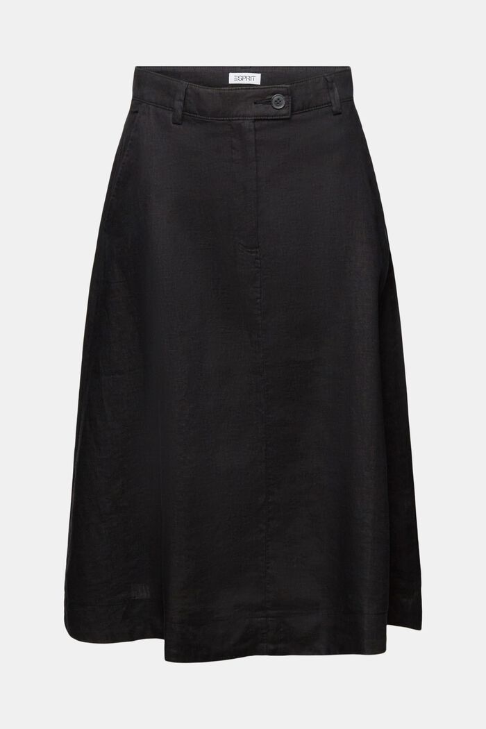 Midi-nederdel med A-facon i hørblanding, BLACK, detail image number 6