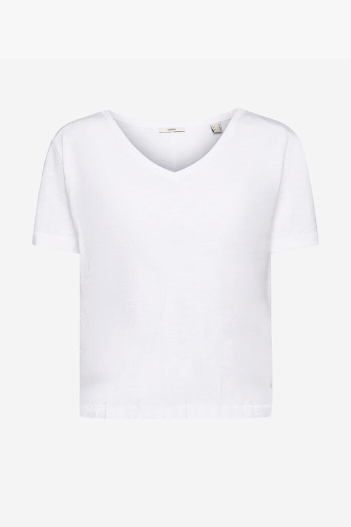 Bomulds-T-shirt med V-hals og pyntesøm, WHITE, detail image number 6