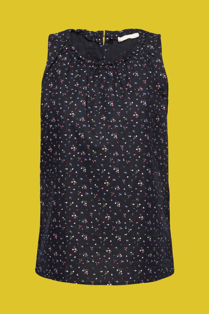 Ærmeløs bluse i hørmiks med blomsterprint, BLACK, detail image number 6