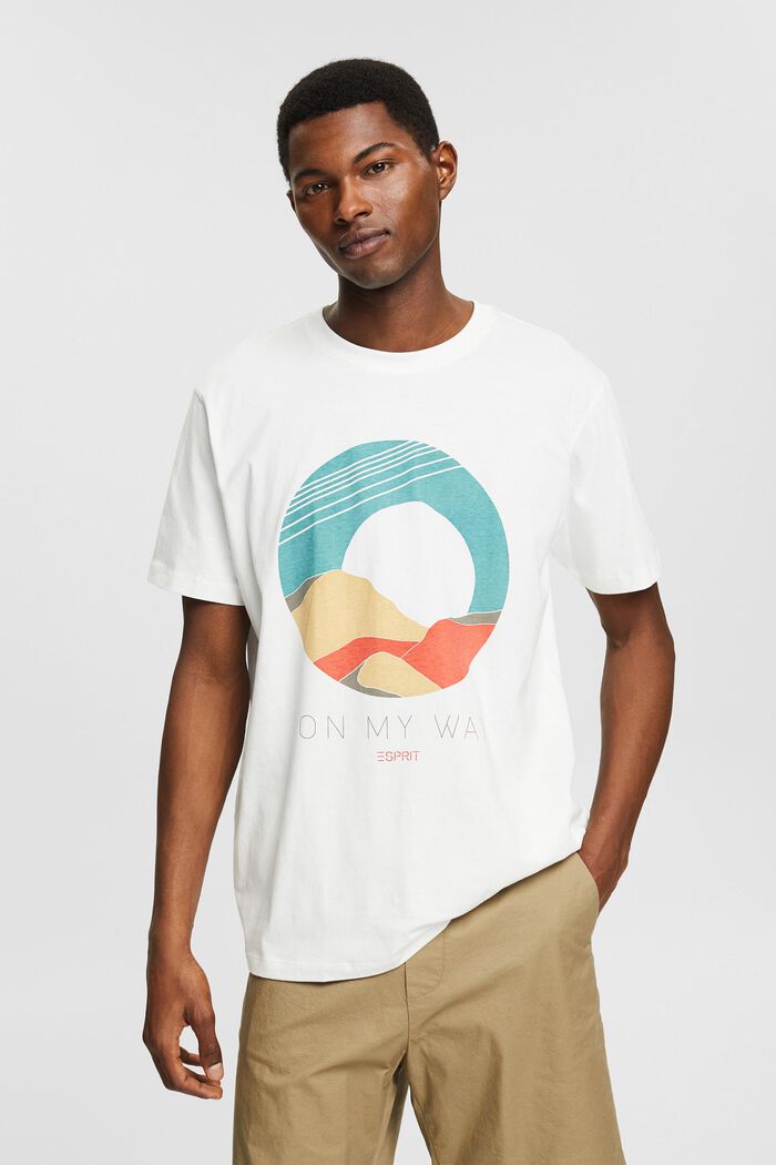 T-shirt i økologisk bomuld med print, OFF WHITE, overview