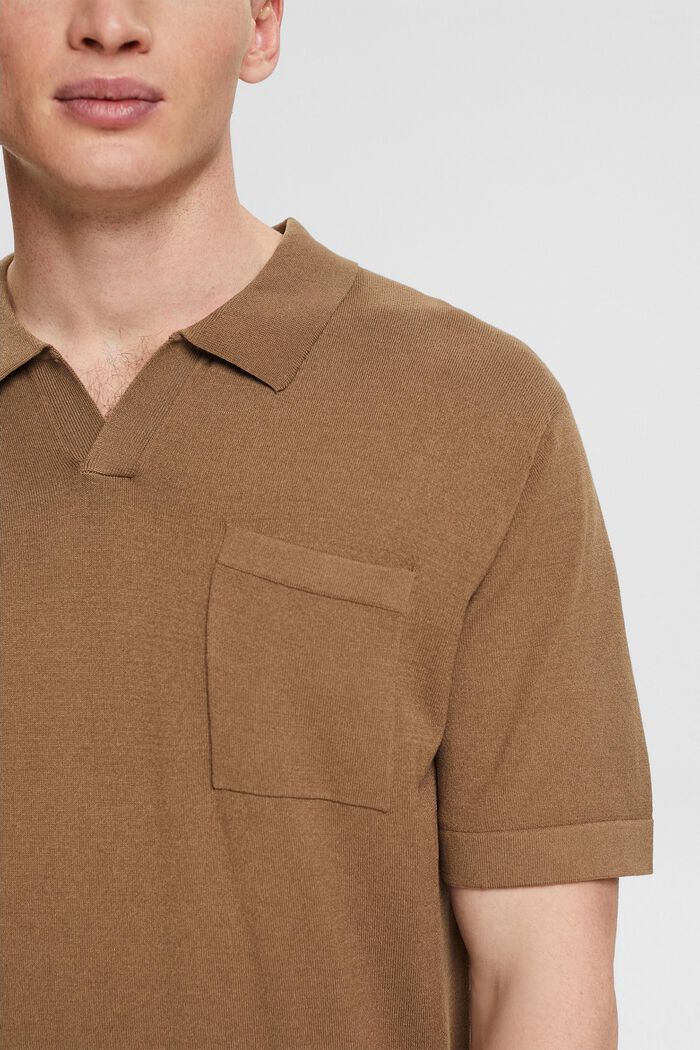 Poloskjorte i finmasket strik, LENZING™ ECOVERO™, CARAMEL, detail image number 0