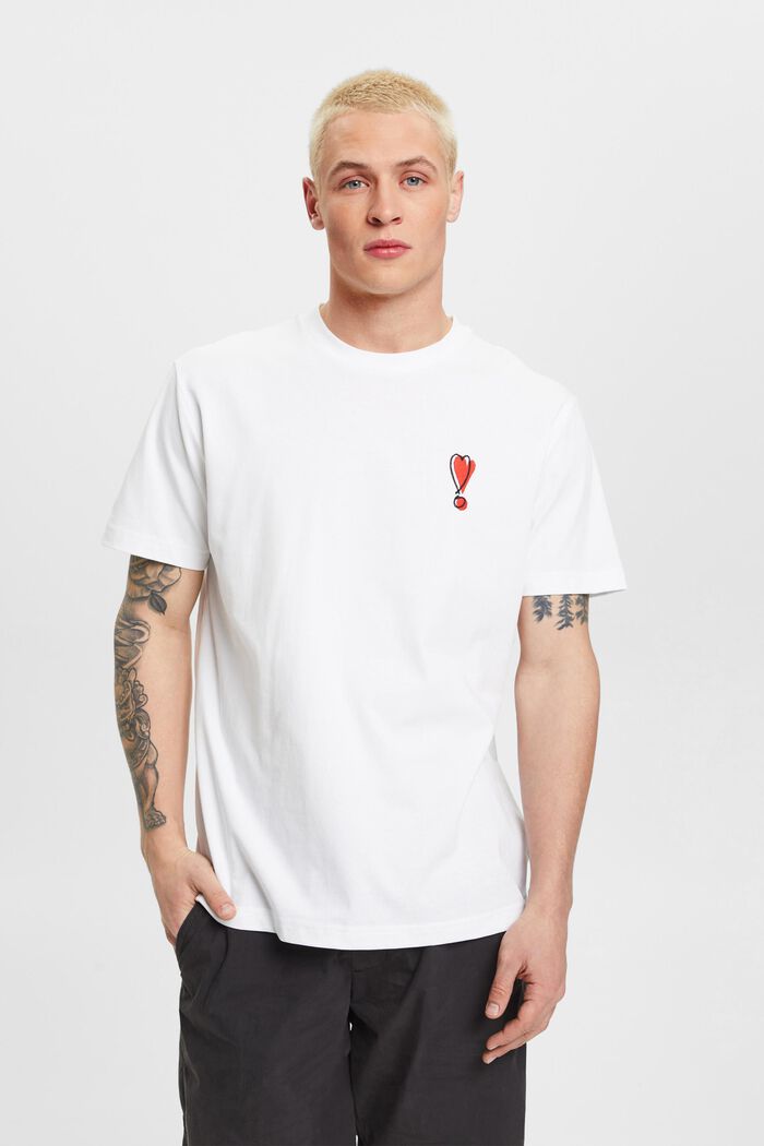 T-shirt i bæredygtig bomuld med hjertemotiv, WHITE, detail image number 0