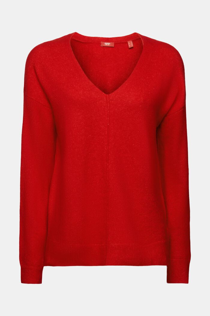 Sweater i uldmiks med V-hals, DARK RED, detail image number 6