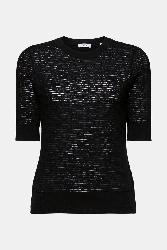 Kortærmet pointelle-sweater, BLACK, detail image number 5