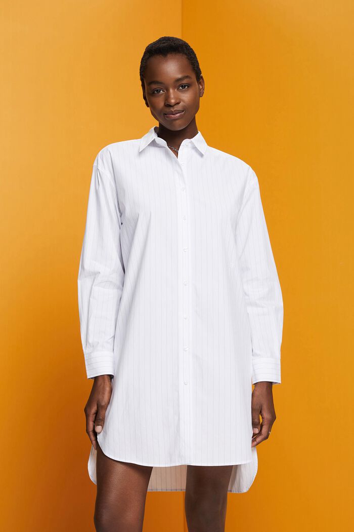 Nålestribet skjortekjole, 100 % bomuld, WHITE, detail image number 0