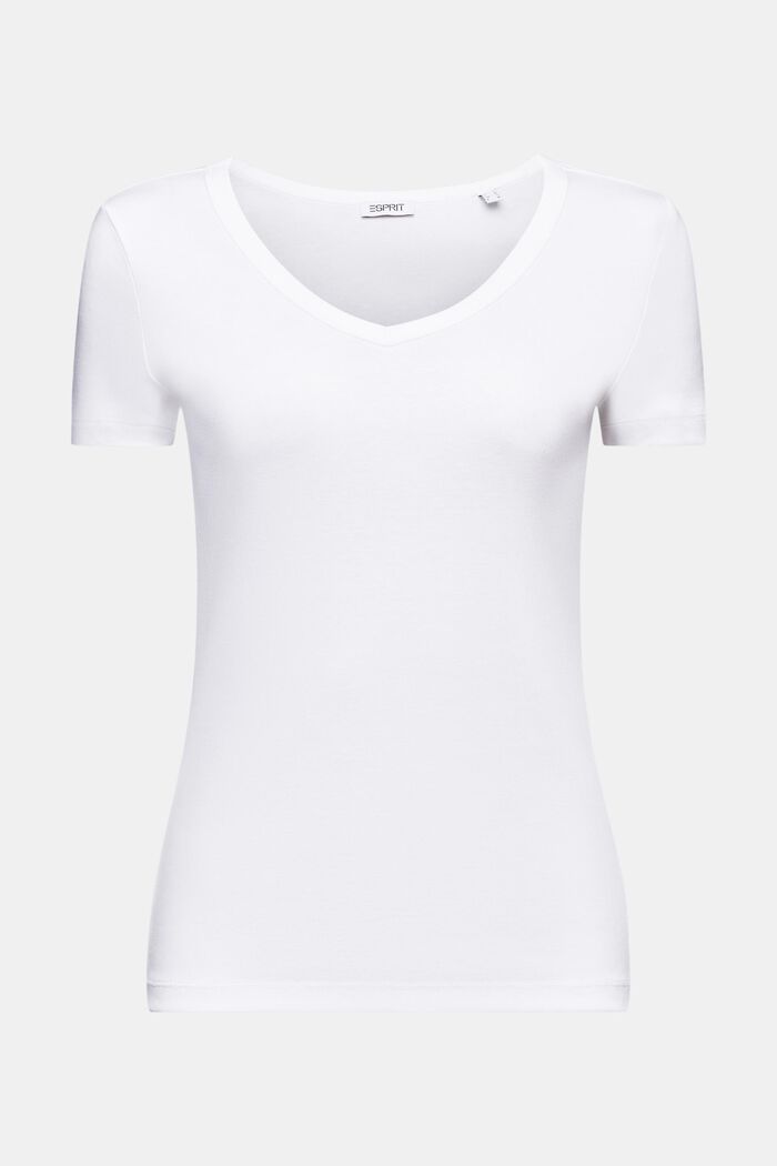 Bomulds-T-shirt med V-hals, WHITE, detail image number 6