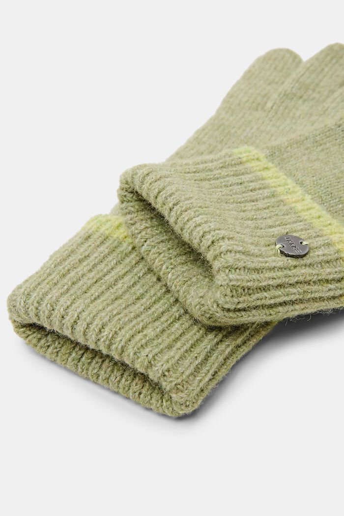 Strikkede handsker med uld, CITRUS GREEN, detail image number 1