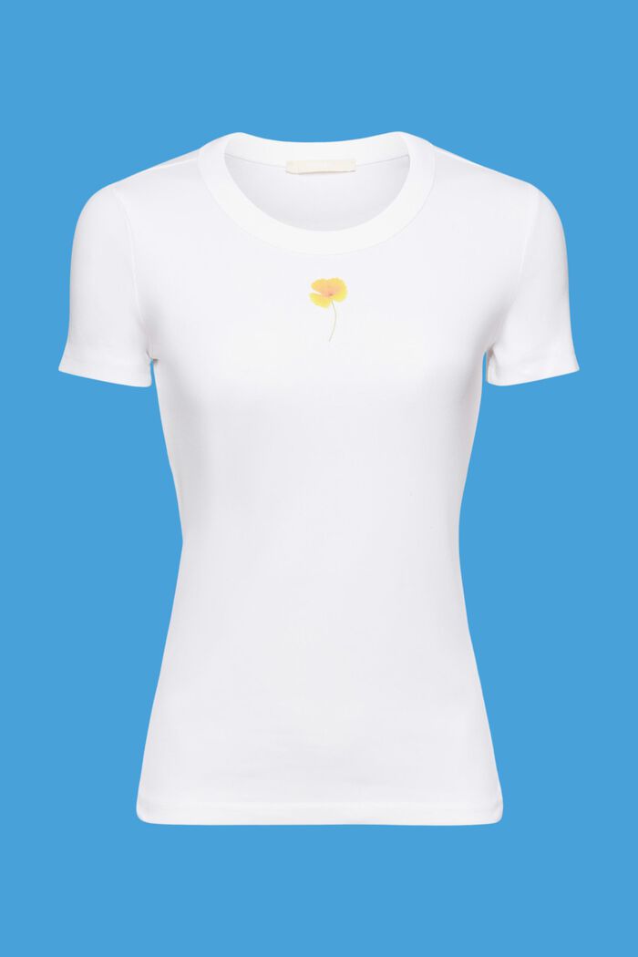 T-shirt med blomsterprint på brystet, WHITE, detail image number 5