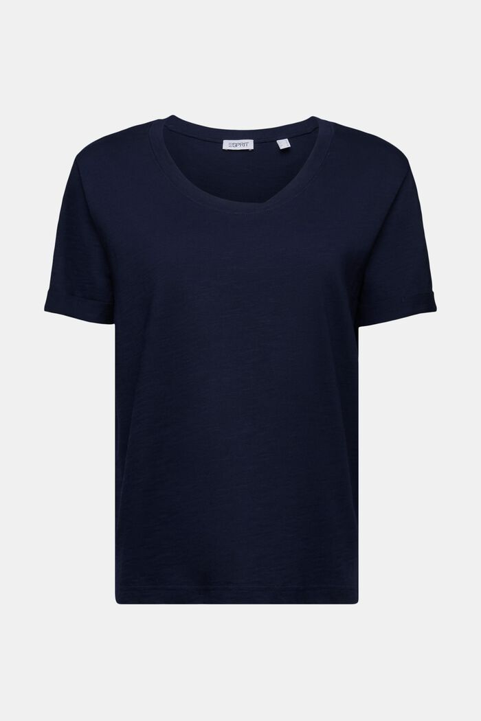 Slub-T-shirt med dyb, rund halsudskæring, NAVY, detail image number 5