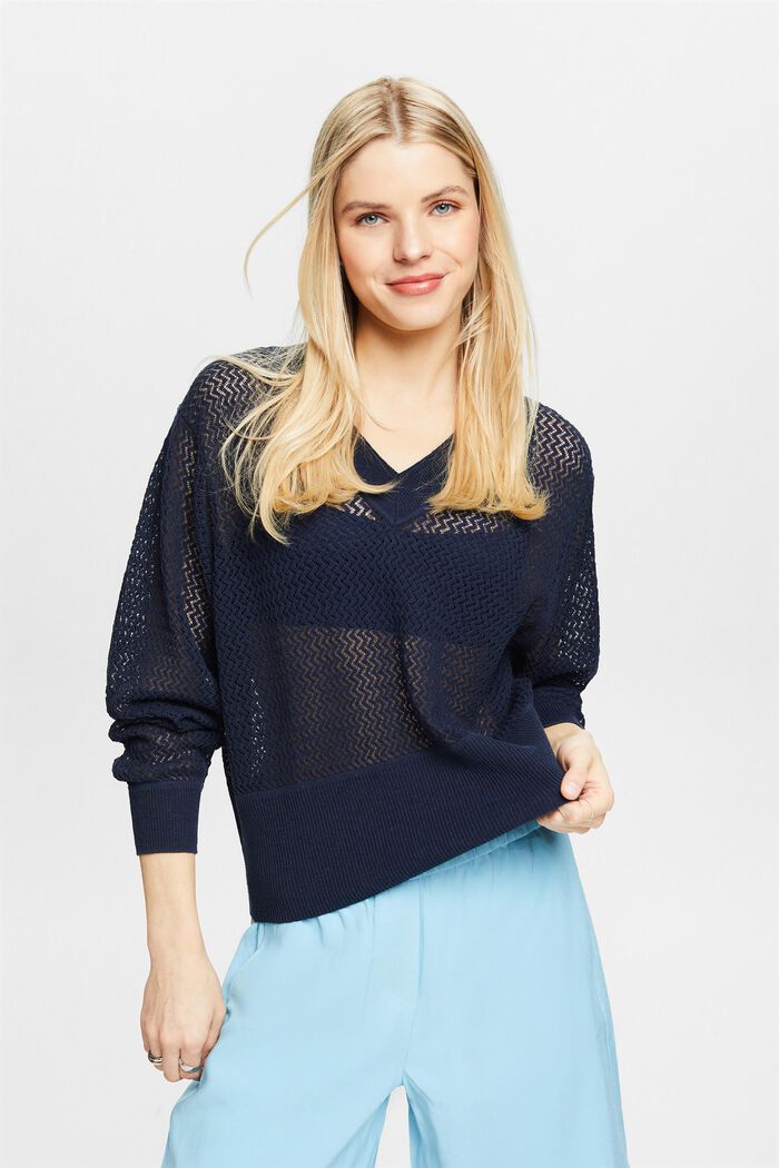 Struktureret sweater med V-hals, NAVY, detail image number 4