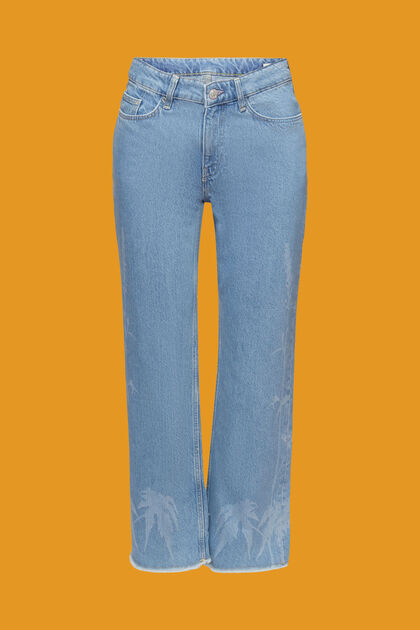 Cropped jeans med mønster, 100% bomuld