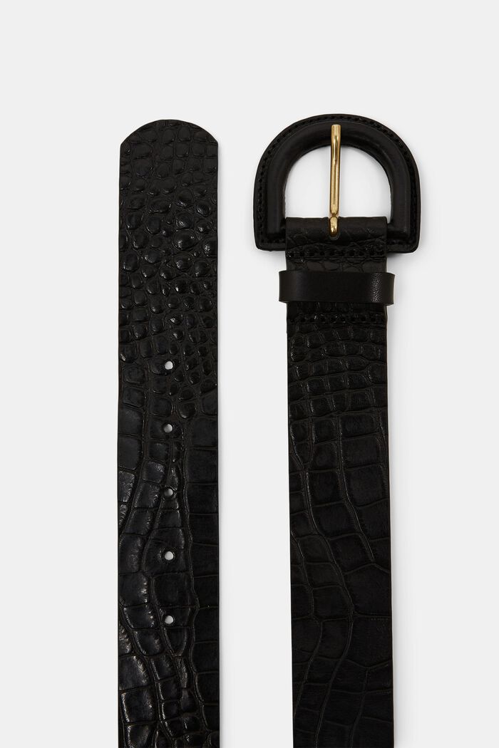 Læderbælte med krokodilletekstur, BLACK, detail image number 1