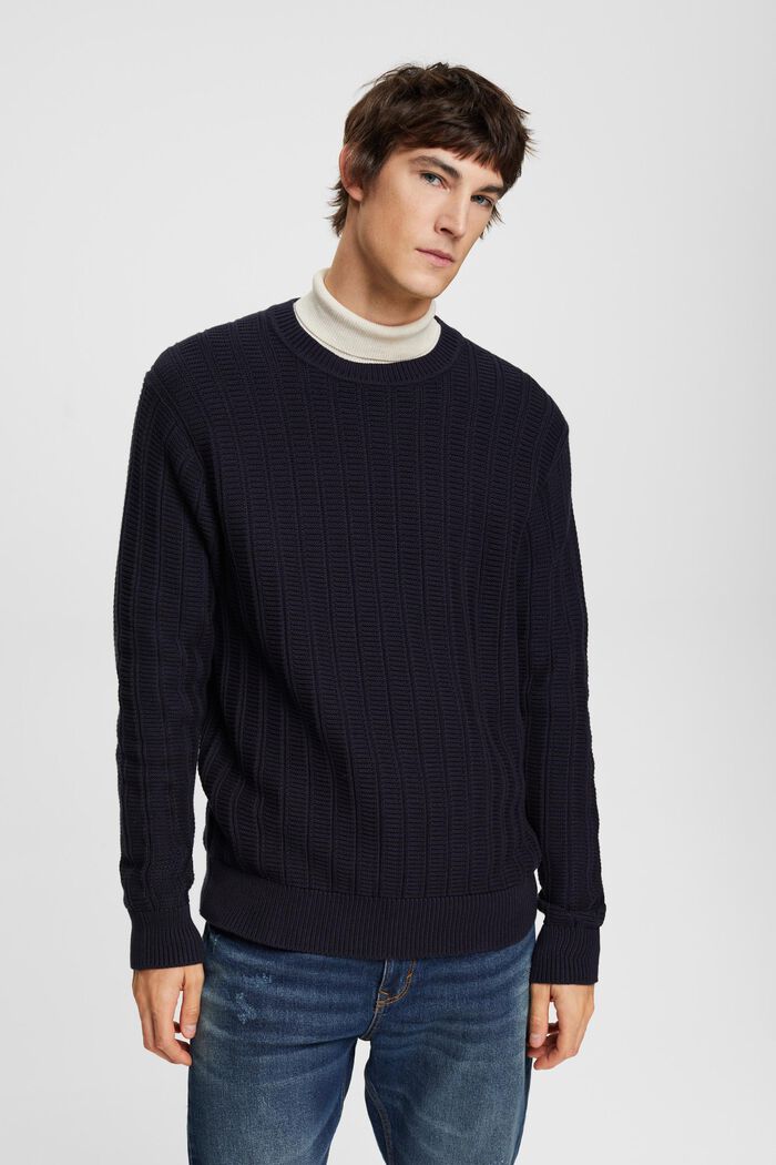 Sweater i strukturstrik, NAVY, detail image number 0