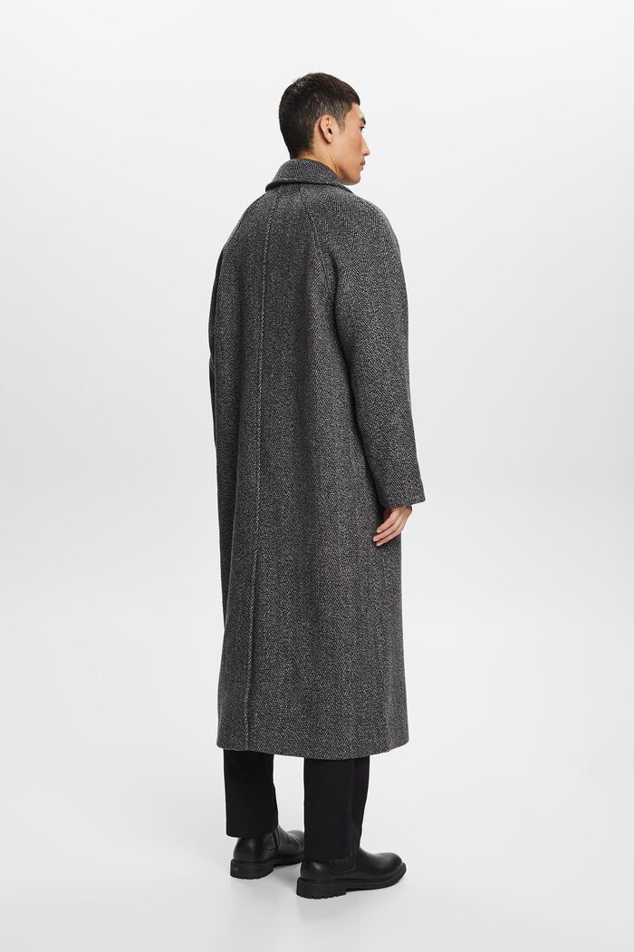 Frakke i uldmiks med sildebensmønster, BLACK, detail image number 3