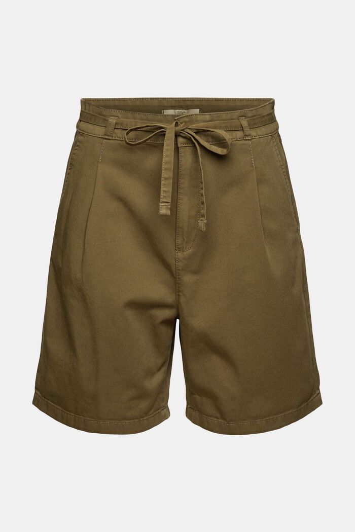 Højtaljede shorts i 100% pimabomuld, KHAKI GREEN, detail image number 2