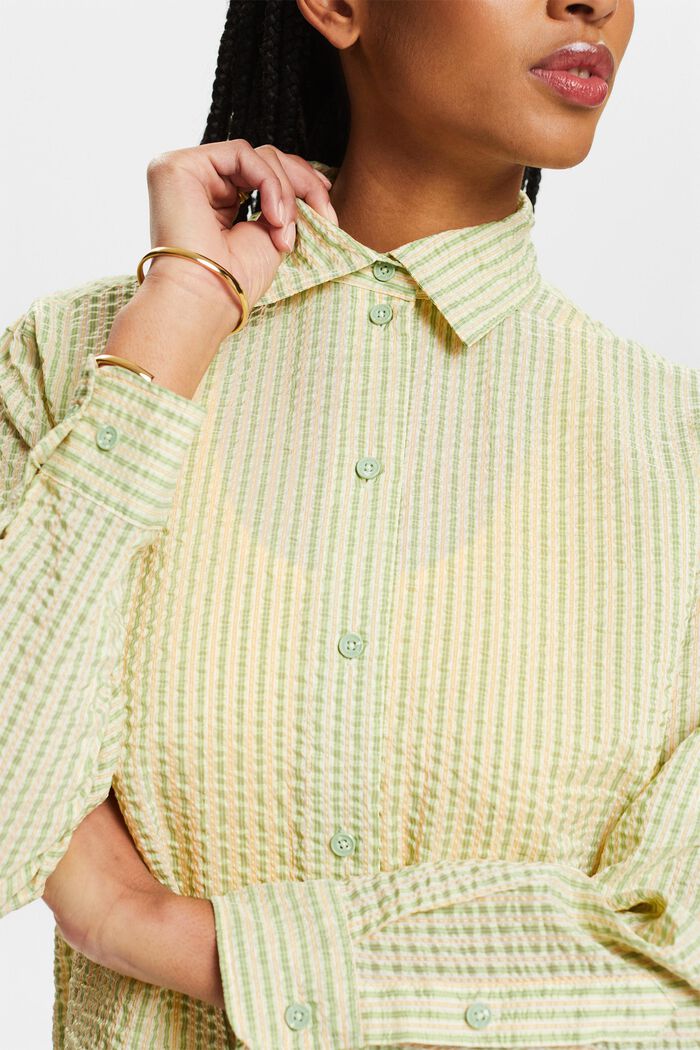 Krøllet skjortebluse med striber, LIGHT GREEN, detail image number 3