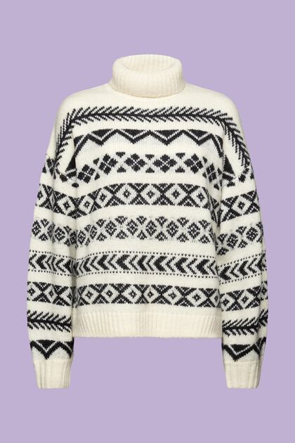 Jacquard-sweater i uldmiks med rullekrave