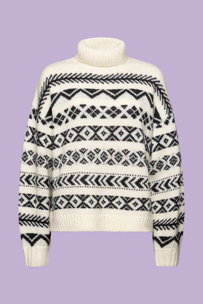 Jacquard-sweater i uldmiks med rullekrave, ICE, detail image number 7