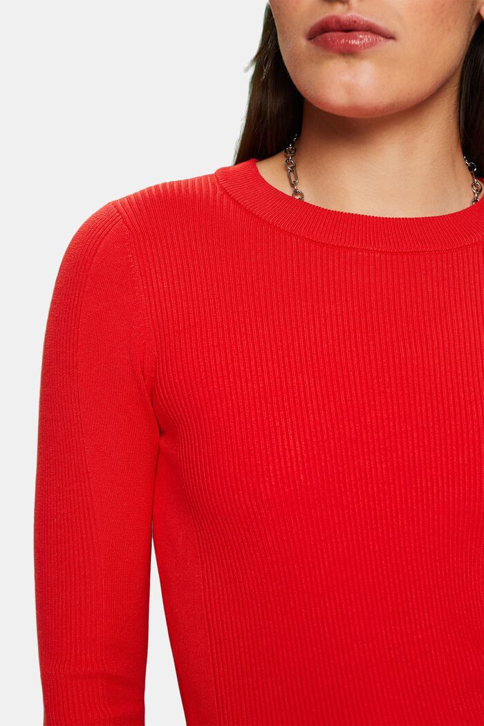 Ribstrikket sweater med rund hals, RED, detail image number 3