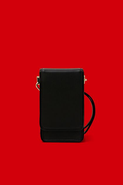 Lille crossbody-mobiltaske i kunstlæder, BLACK, overview