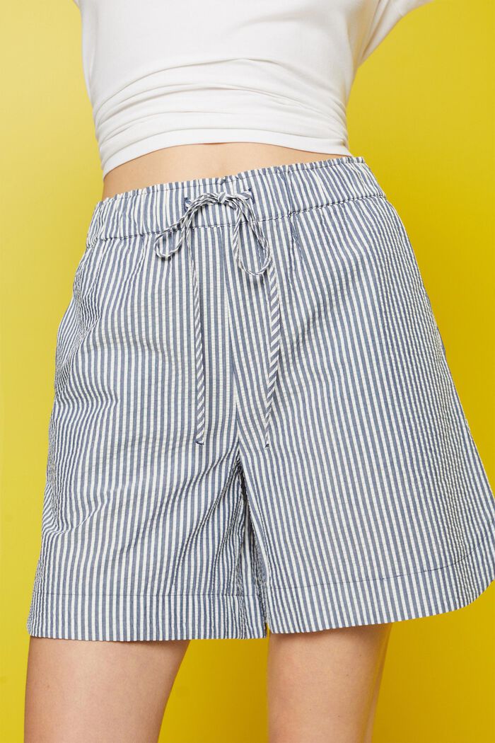 Seersucker-shorts med striber, 100 % bomuld, NAVY, detail image number 2