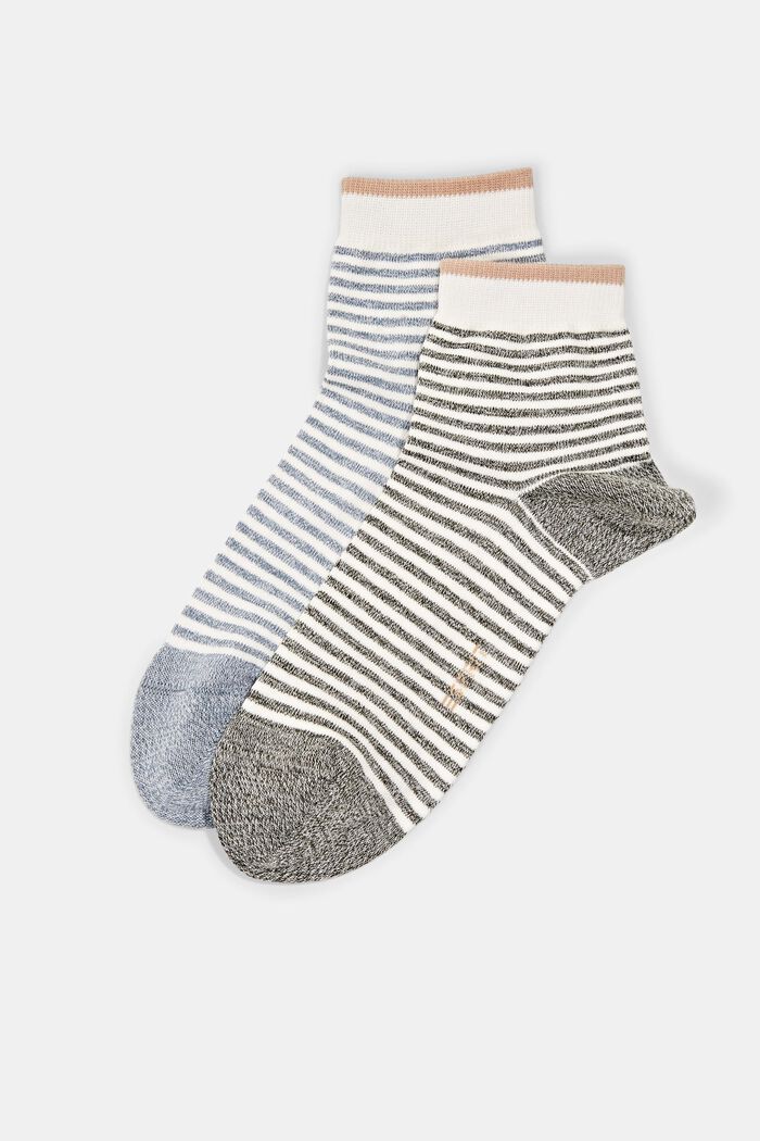 Pakke med to par stribede sokker med økologisk bomuld, BLUE/KHAKI, overview