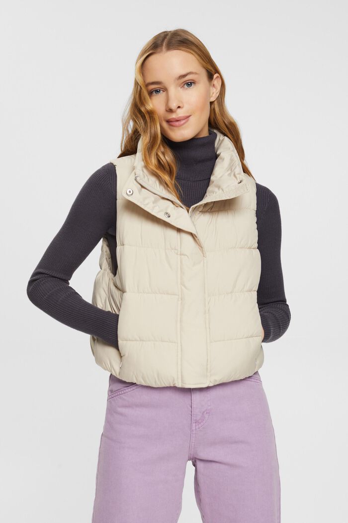 Cropped quiltet bodywarmer, LIGHT TAUPE, detail image number 0