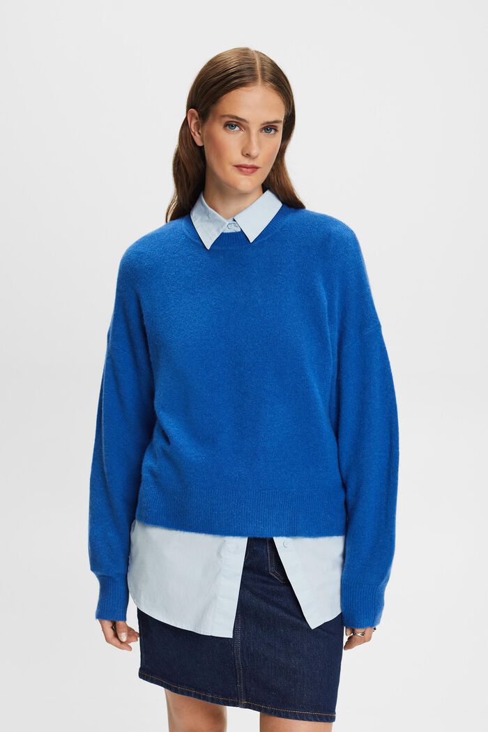 Sweater i uldmiks med rund hals, BRIGHT BLUE, detail image number 0