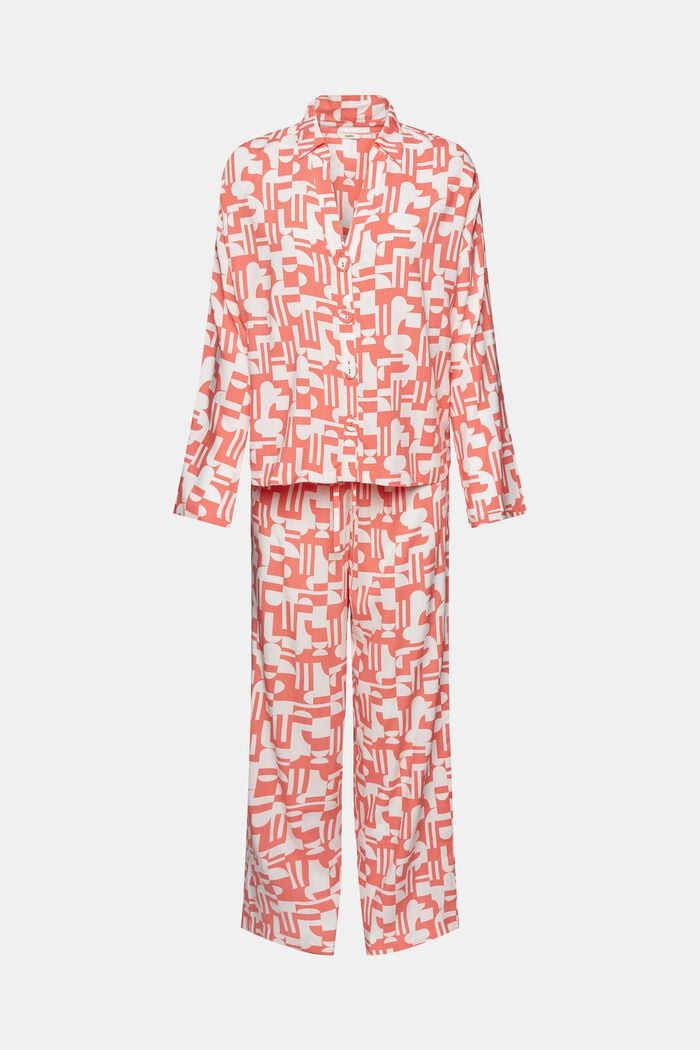 Pyjamas i LENZING™ ECOVERO™-viskose med print, CORAL, detail image number 6