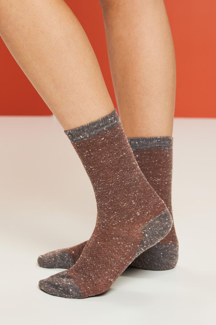 3-pak sokker med sildebensmønster, BROWN/GREY, detail image number 1