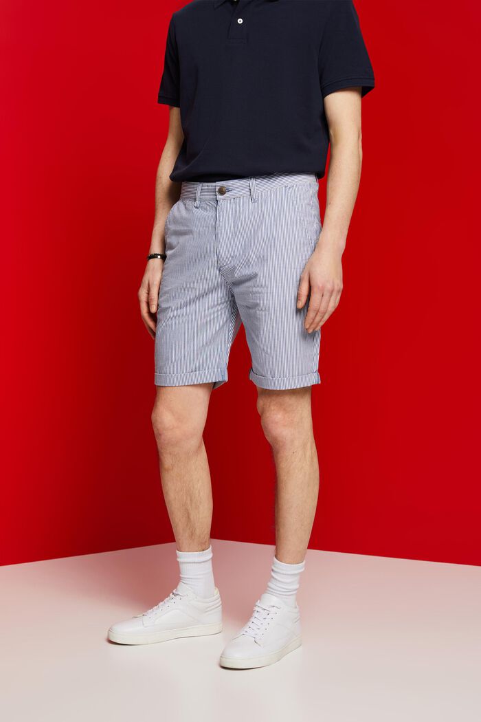 Stribede chino-shorts, 100 % bomuld, BLUE, detail image number 0