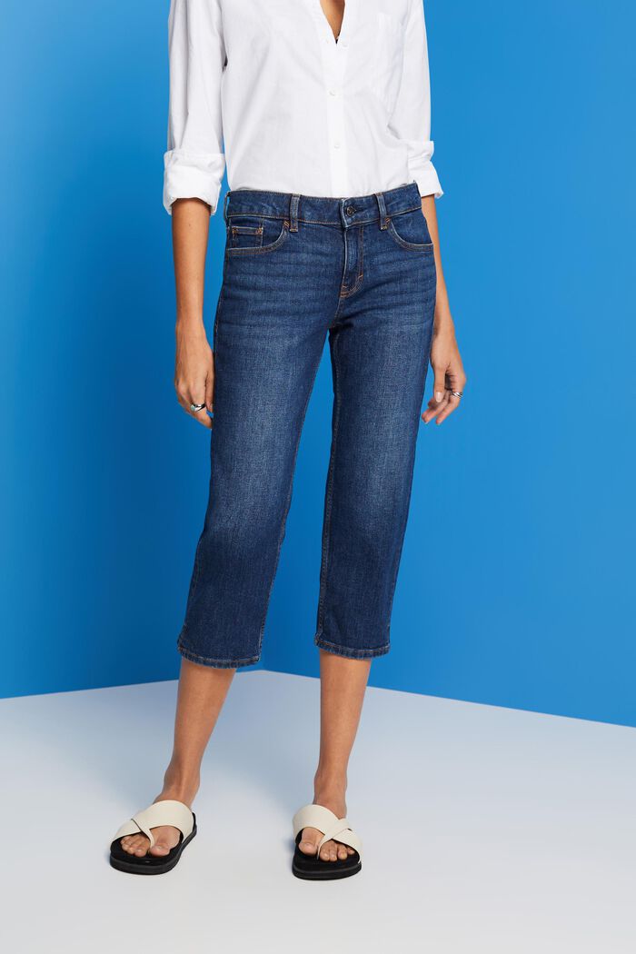 Capri-jeans med mellemhøj talje, BLUE DARK WASHED, detail image number 0