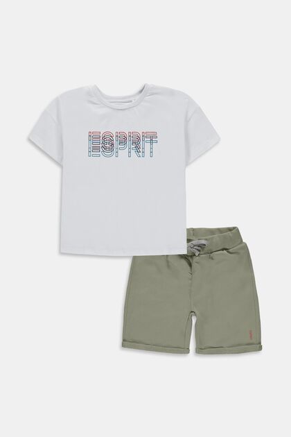 Blandet sæt: T-shirt med logoprint og shorts, WHITE, overview