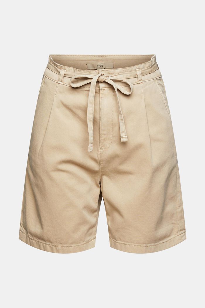 Højtaljede shorts i 100% pimabomuld, BEIGE, detail image number 2