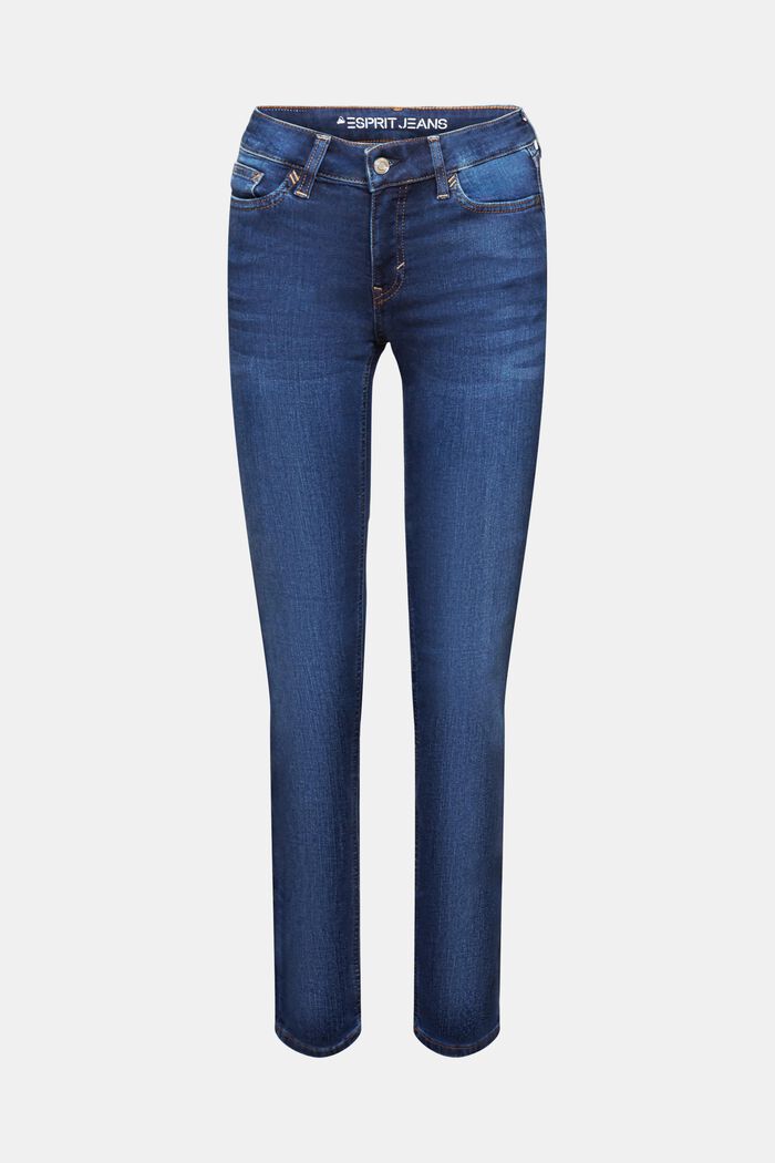 Slim jeans med mellemhøj talje, BLUE DARK WASHED, detail image number 7
